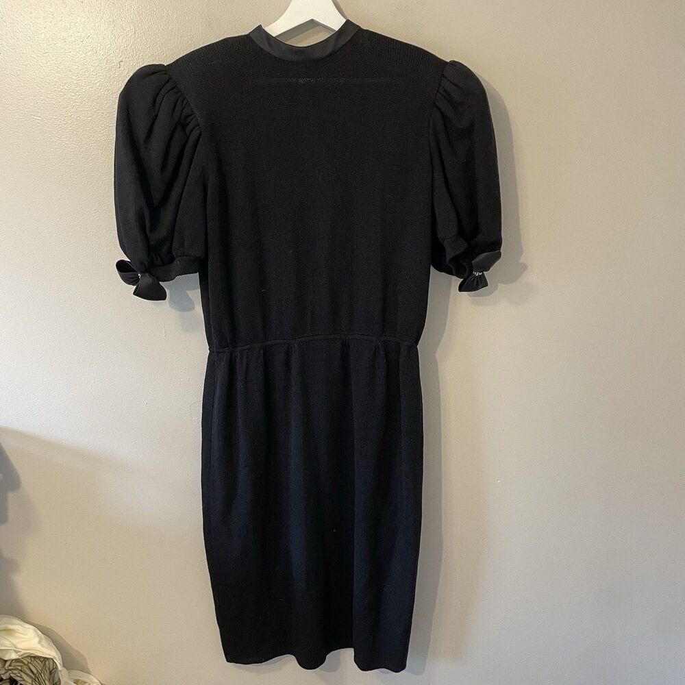 St. John By Marie Gray Santana Knit Dress Bows Puff Sleeve Midi Sz 12 Elegant